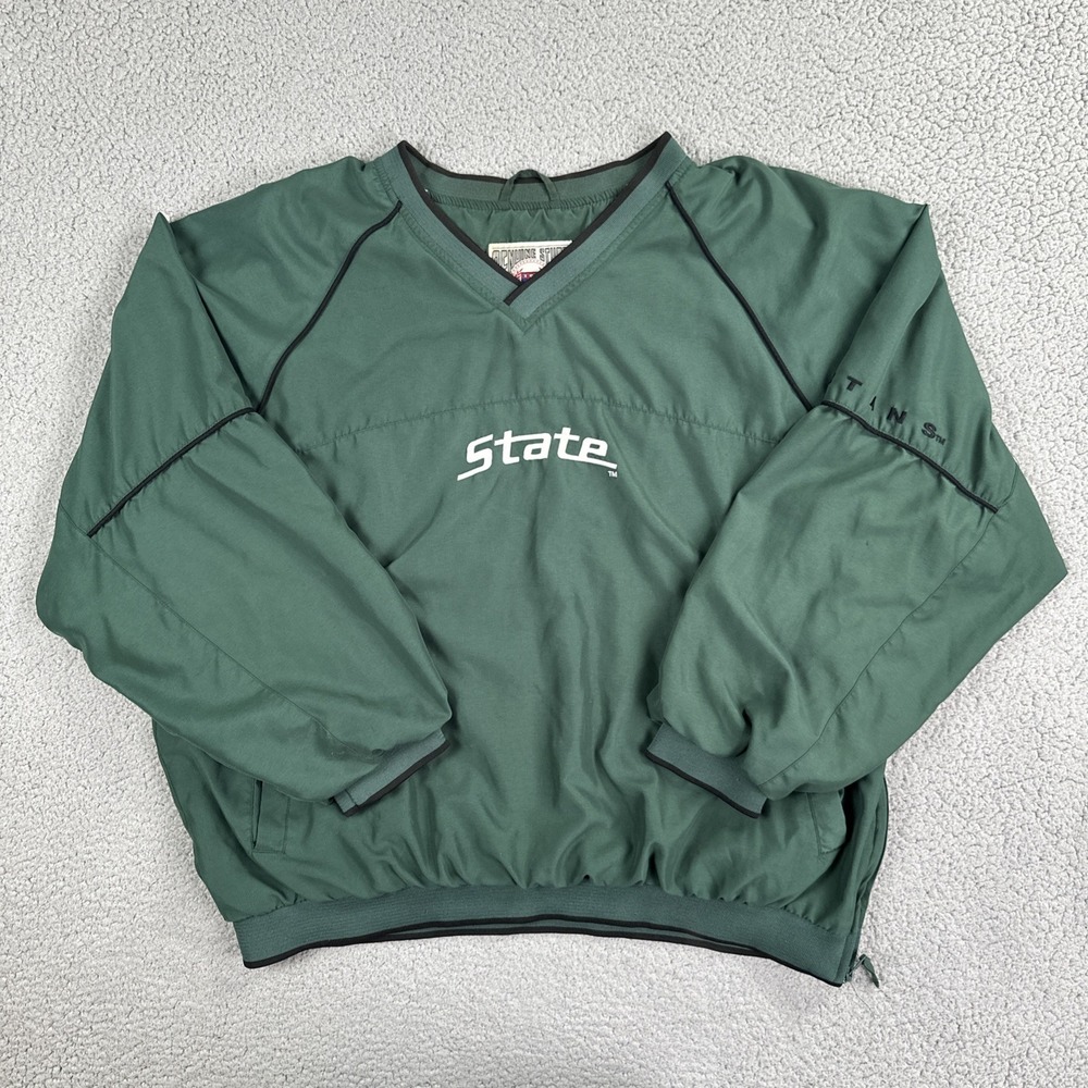 VTG Genuine Stuff Michigan State Windbreaker Men XL Green Embroidered Logo
